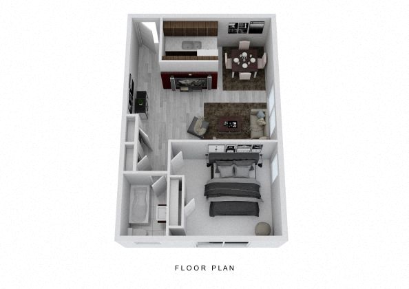 Floor plan for 1 bed, 1 bath, 445 sqft